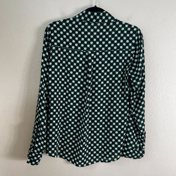 Express Portofino Shirt Small Slim Fit Four Leaf Clover Blouse Roll Tab Sleeve - Picture 6 of 7
